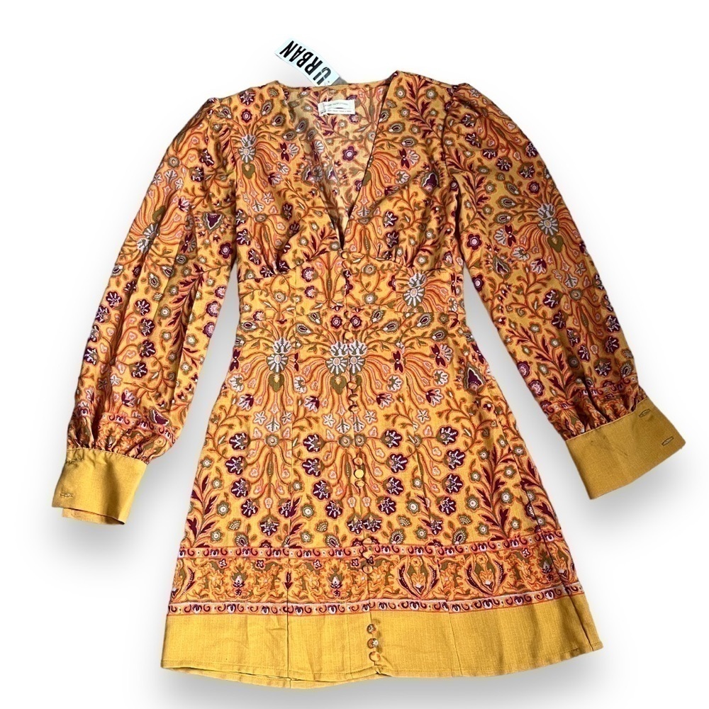 NWT Urban Outfitters Orange Floral 70s-Inspired Mini Dress XS